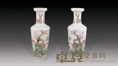 民国 粉彩花鸟瓶（2件） 高28cm